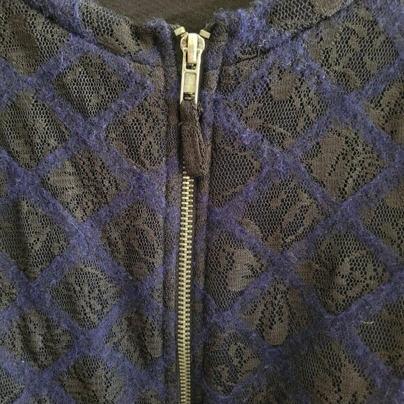 Anthropologie Moth Bomber Jacket Womens Small Blue and Black Lace Zip Up Pockets - Picture 5 of 11